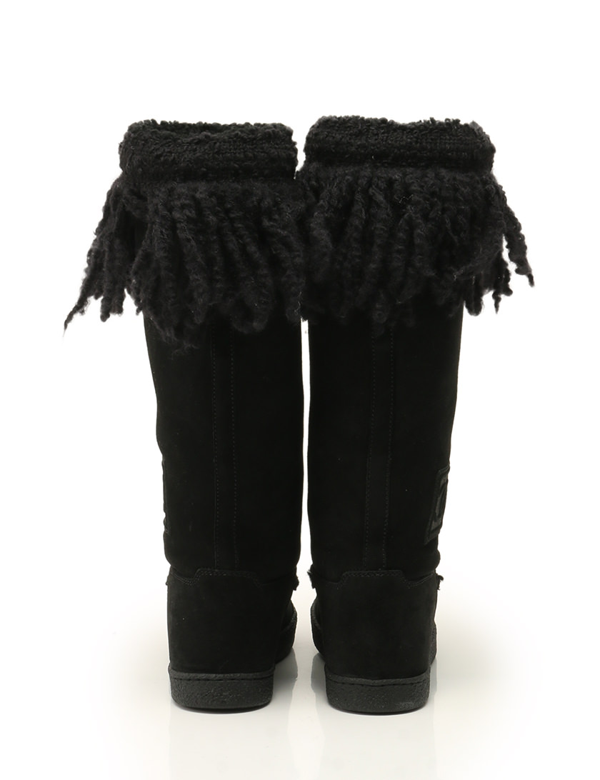 シャネル CHANEL ロングブーツ ムートンブーツ 黒 ブラック 22.5cm