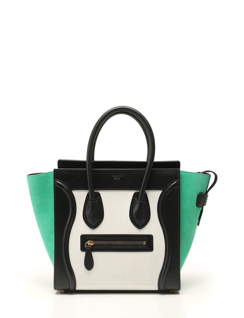 セリーヌ CELINE ハンドバッグ 白 黒 緑 レザー ヌバック 167793 