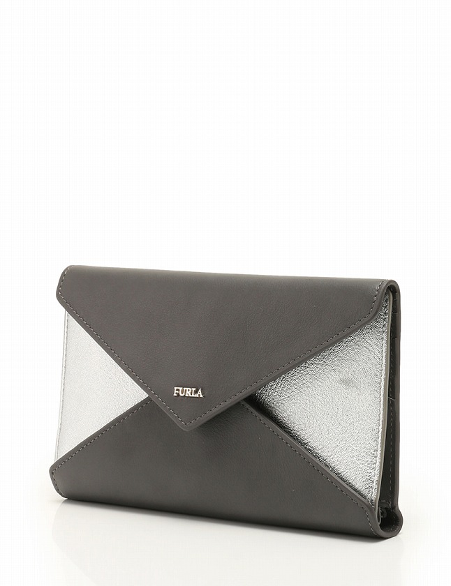 フルラ FURLA 長財布 2つ折り財布 ダークグレー シルバー 小物 レザー 833962 STACY 箱 保存袋付き レディース
