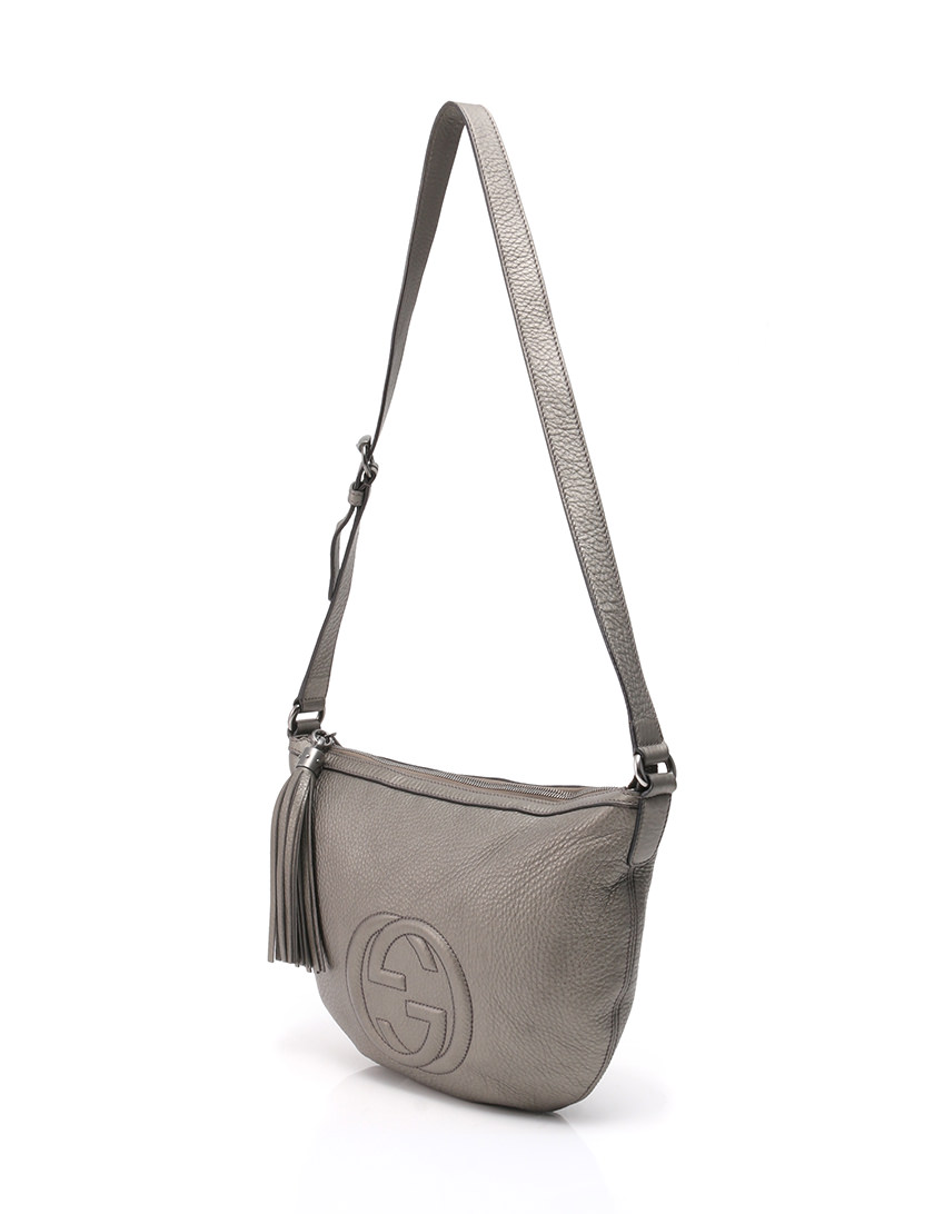 グッチ GUCCI ショルダーバッグ ポシェット シルバー グレー レザー 