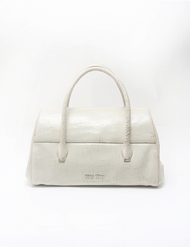 ミュウミュウ miumiu ハンドバッグ クラクリュール ベージュ 白 レザー 