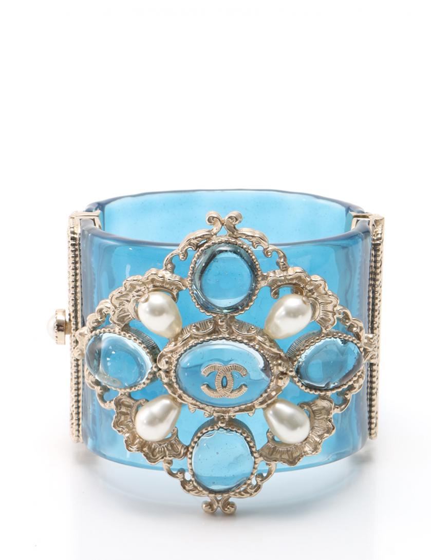 シャネル CHANEL バングル ライトブルー 水色 シルバー アクセサリー 