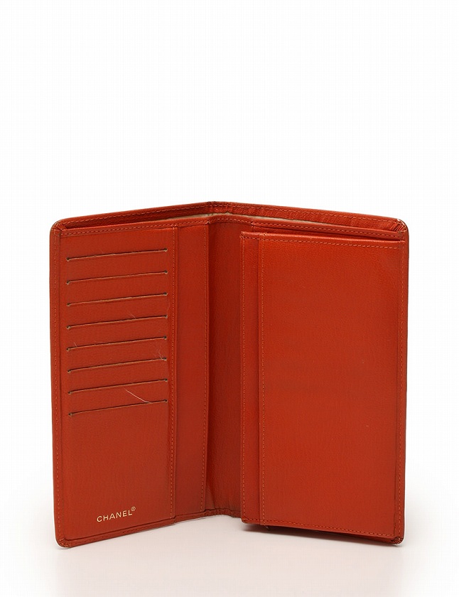 シャネル CHANEL 長財布 2つ折り財布 オレンジ ココマーク 小物 レザー