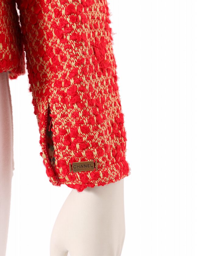 シャネル CHANEL アンサンブルニット ジャケット 赤 ベージュ M
