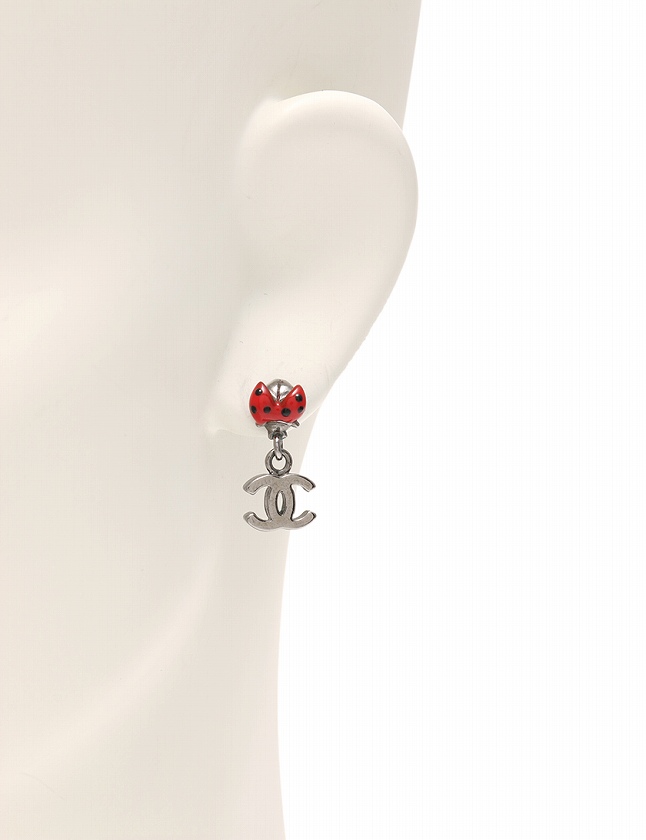 シャネル CHANEL ピアス シルバー 赤 黒 ココマーク てんとう虫