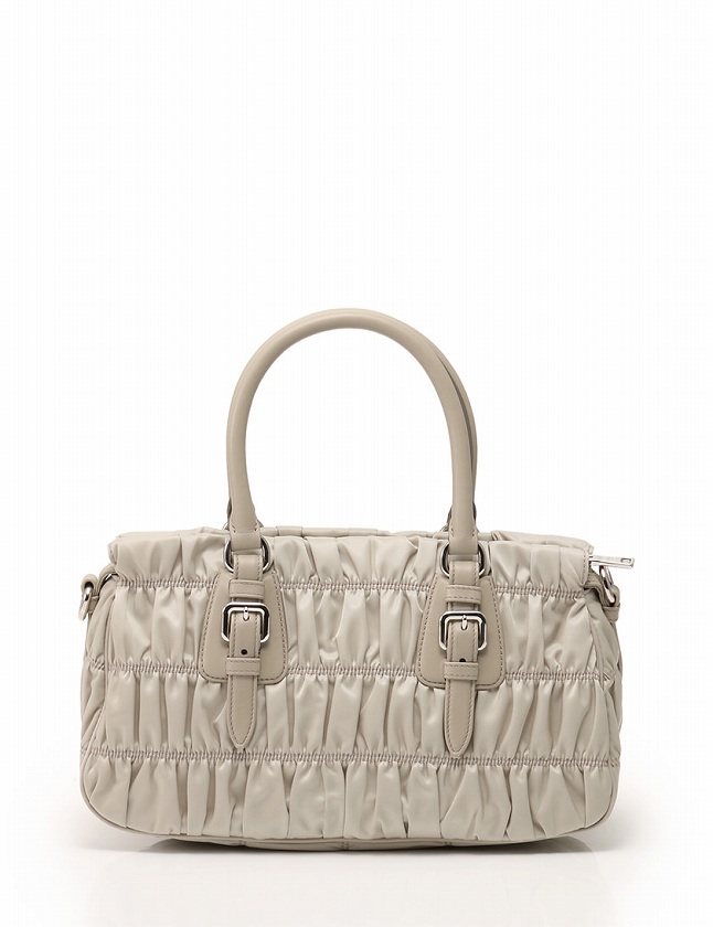 プラダ PRADA ハンドバッグ ベージュグレー ナイロン レザー