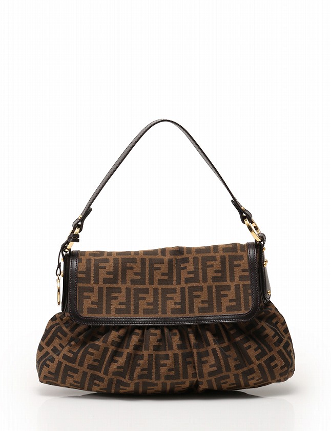 FENDI ズッカ柄ショルダーバッグ キャンバス レザー ブラウン 保存袋付