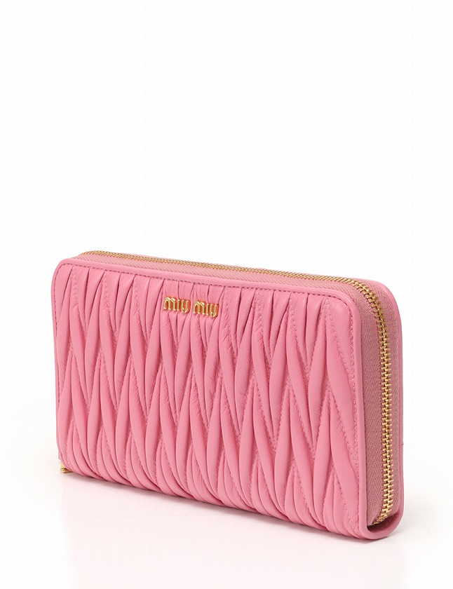 ミュウミュウ miumiu マテラッセ 長財布 ピンク ゴールド金具 ラウンド 