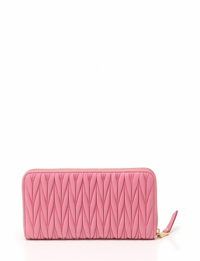 ミュウミュウ マテラッセ 長財布 ピンク ラウンドファスナー レザー 箱