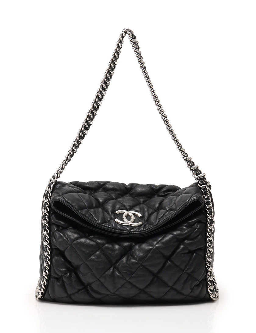 シャネル CHANEL ショルダーバッグ チェーン 黒 シルバー金具 レザー 