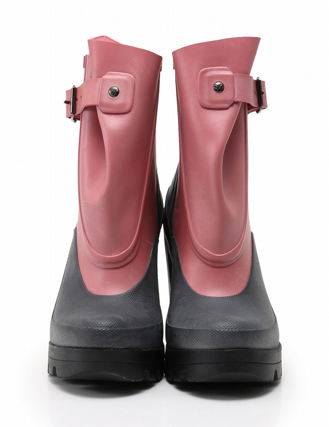 ハンター HUNTER レインブーツ ヒール ピンク 黒 ブラック 22cm