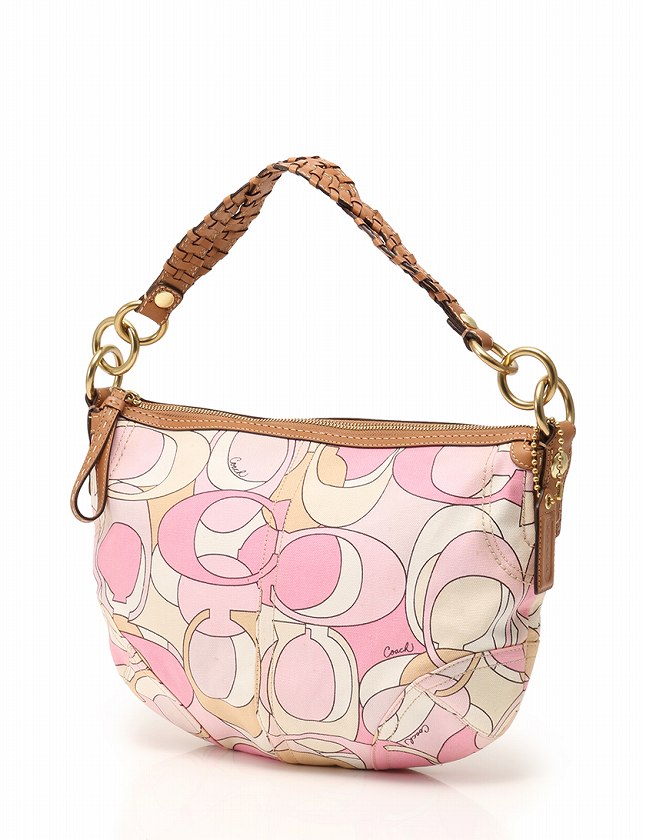 コーチ COACH ショルダーバッグ ピンク アイボリー 茶 シグネチャー 