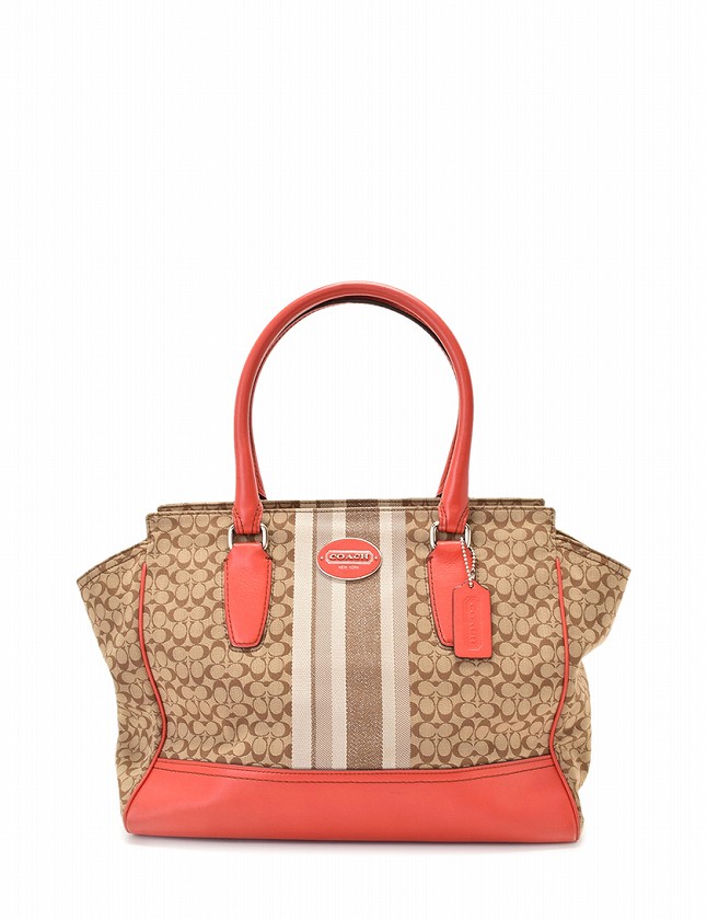 コーチ COACH ハンドバッグ ベージュ オレンジ シグネチャー 