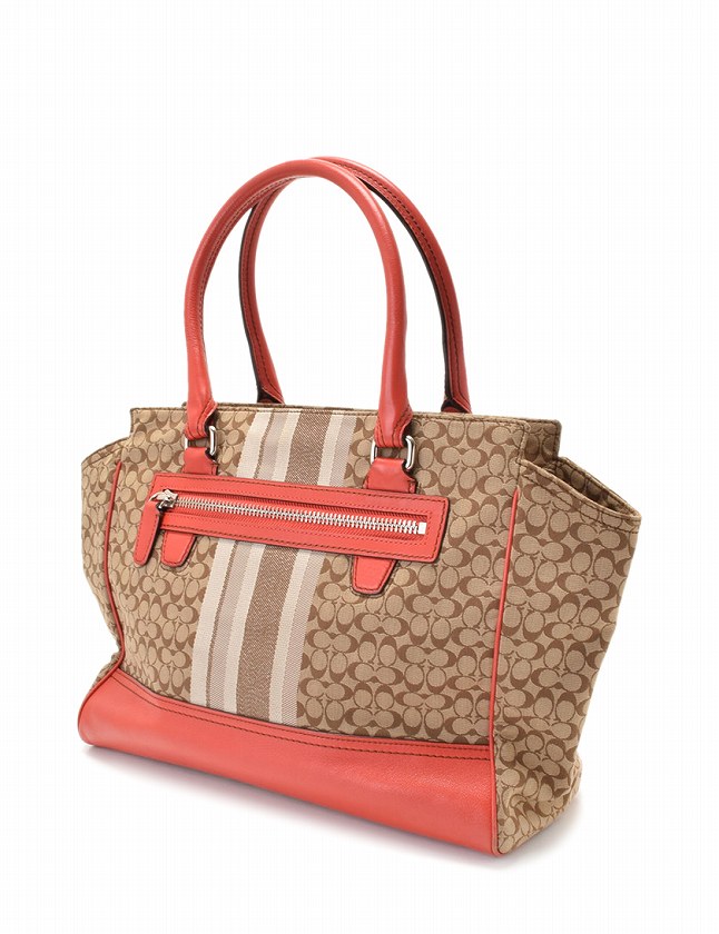 コーチ COACH ハンドバッグ ベージュ オレンジ シグネチャー