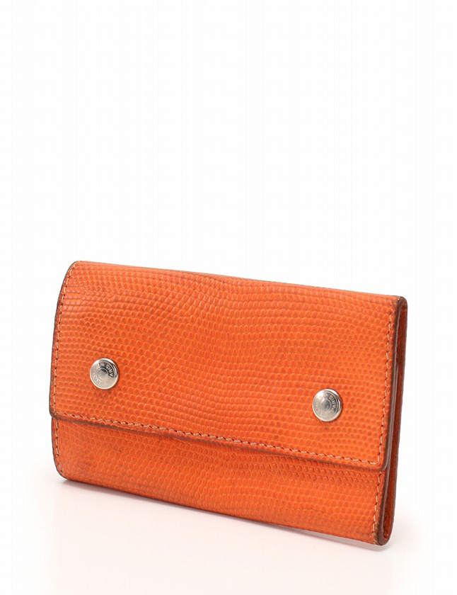 エルメス HERMES キーケース 4連 オレンジ シルバー金具 小物 リザード