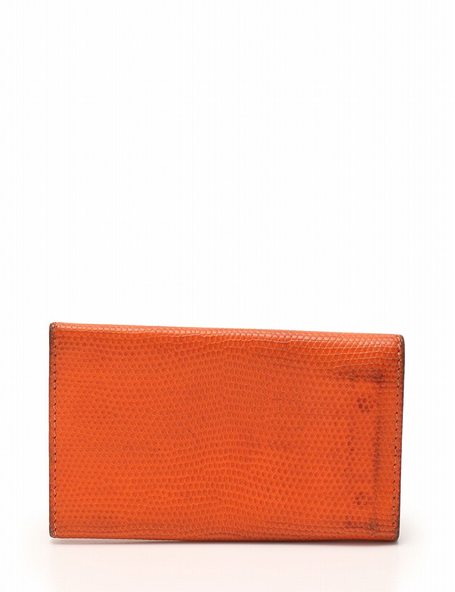エルメス HERMES キーケース 4連 オレンジ シルバー金具 小物 リザード