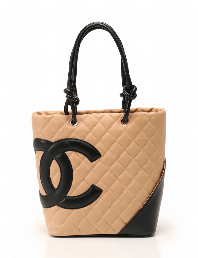 シャネル CHANEL カンボンライン トートバッグ ベージュ 黒 ブラック  
