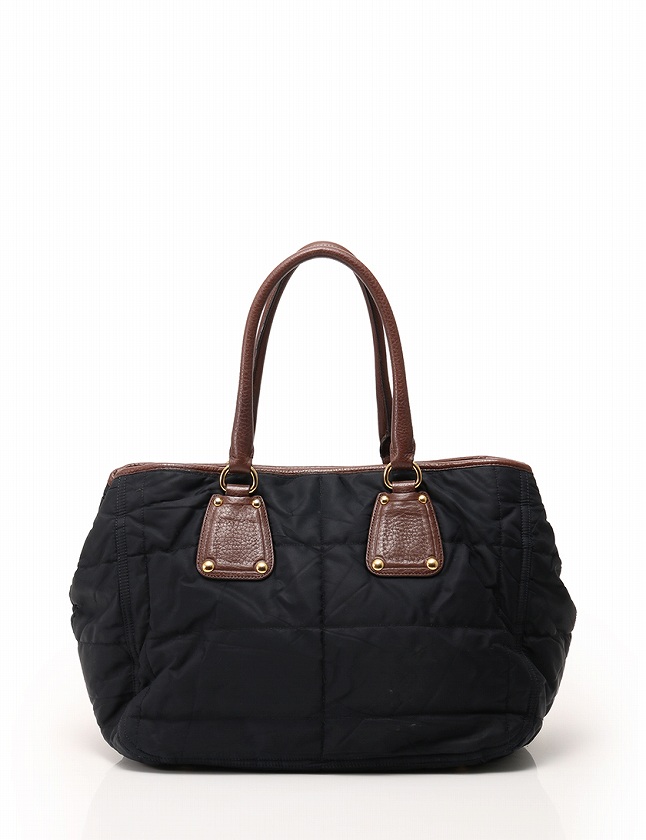 プラダトートーバック プラダ PRADA トートバッグ ショルダーバッグ ネイビー 茶色 ナイロン