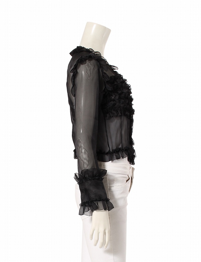 シャネル CHANEL ブラウス 黒 ブラック M トップス 長袖 38 シルク 