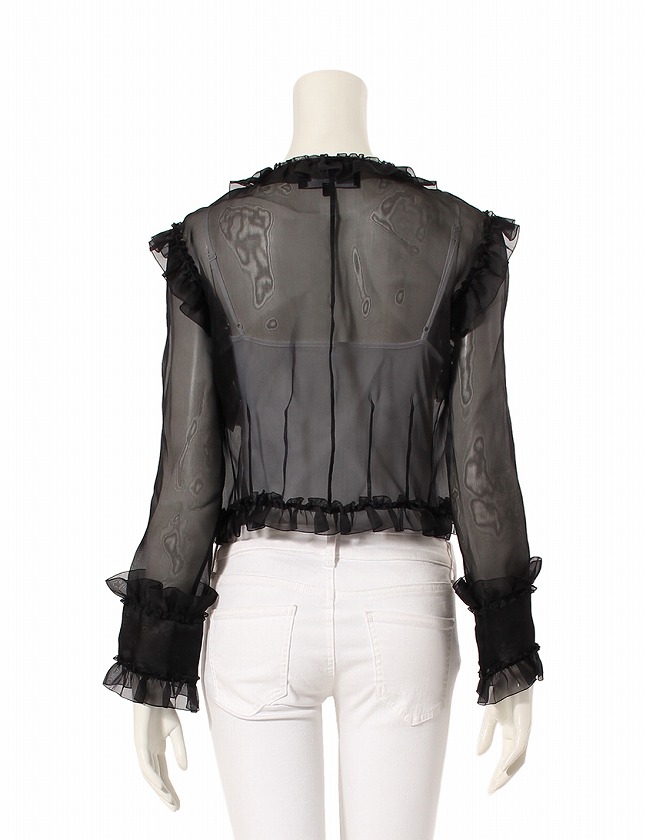 シャネル CHANEL ブラウス 黒 ブラック M トップス 長袖 38 シルク 