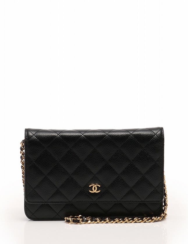 シャネル CHANEL 長財布 チェーン ウォレット 黒 ブラック ゴールド 