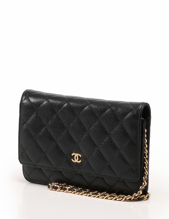 シャネル CHANEL 長財布 チェーン ウォレット 黒 ブラック ゴールド 