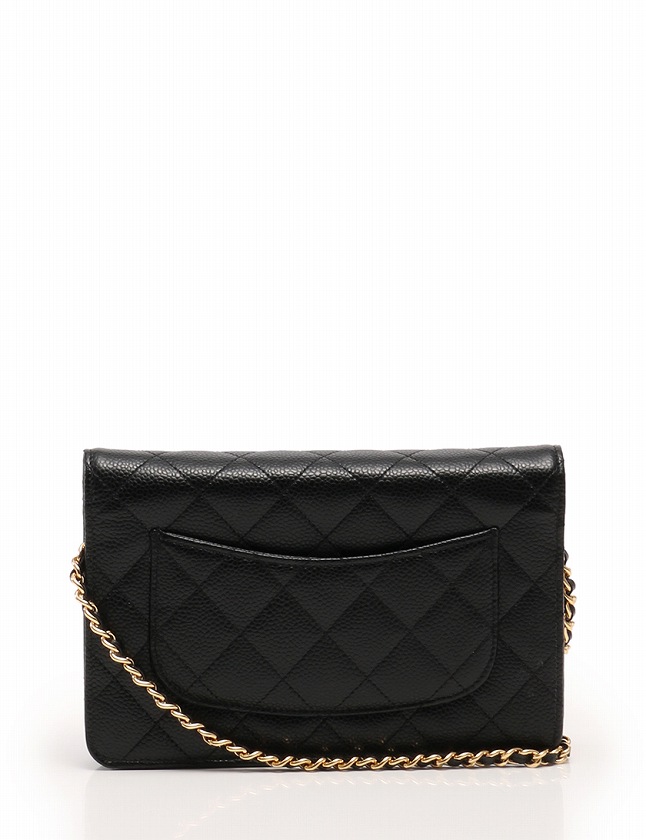 シャネル CHANEL 長財布 チェーン ウォレット 黒 ブラック ゴールド 