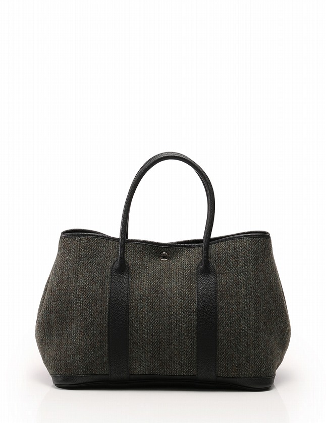 エルメス HERMES ガーデンパーティ PM トートバッグ カーキ 黒 ウール 