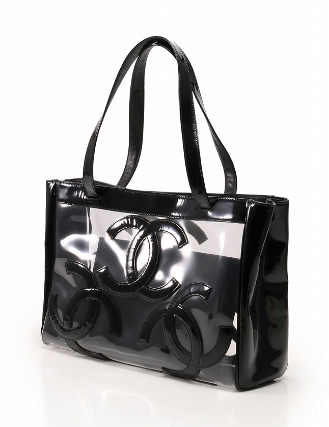 シャネル CHANEL トートバッグ 黒 ブラック クリア トリプル ココ 