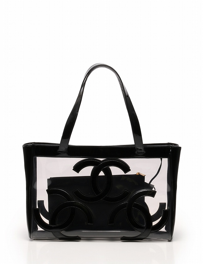 シャネル CHANEL トートバッグ 黒 ブラック クリア トリプル ココ 