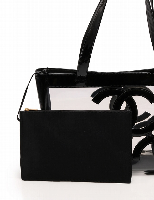 シャネル CHANEL トートバッグ 黒 ブラック クリア トリプル ココ 