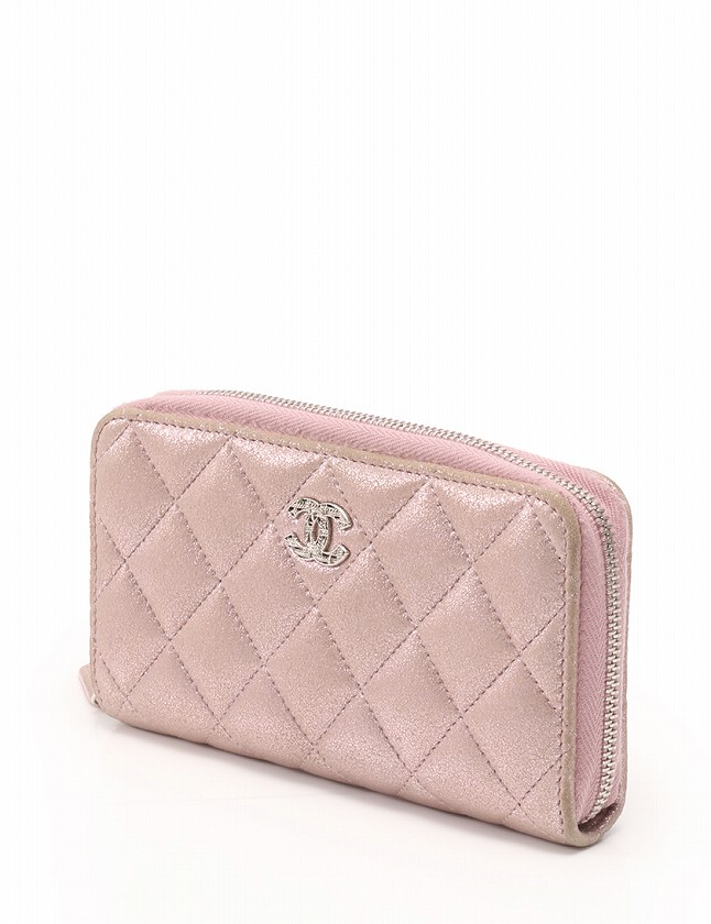 シャネル CHANEL マトラッセ 長財布 ピンク メタリック シルバー 