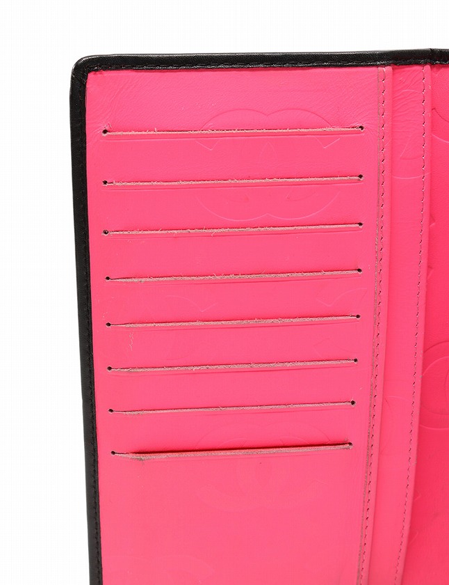 シャネル CHANEL 長財布 2つ折り カンボンライン 黒 オフホワイト  