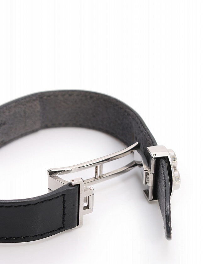 Louis Vuitton ブラックレザー ブレスレット バックル シルバー ルイヴィトン LOUIS VUITTON ブレスレット ブラスレ