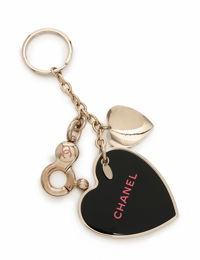 シャネル CHANEL キーリング チャーム 黒 シルバー ピンク 09P ココ 