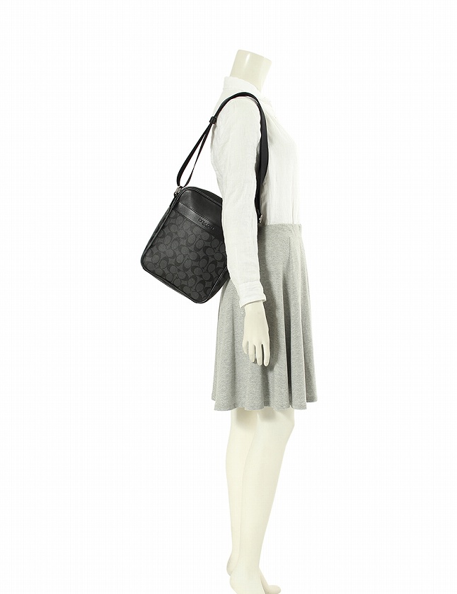 コーチ COACH ショルダーバッグ 黒 ブラック グレー シグネチャー 