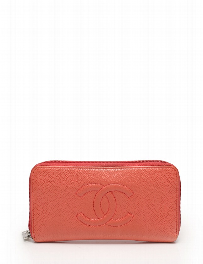 シャネル CHANEL 長財布 ココマーク ラウンドファスナー サーモン 