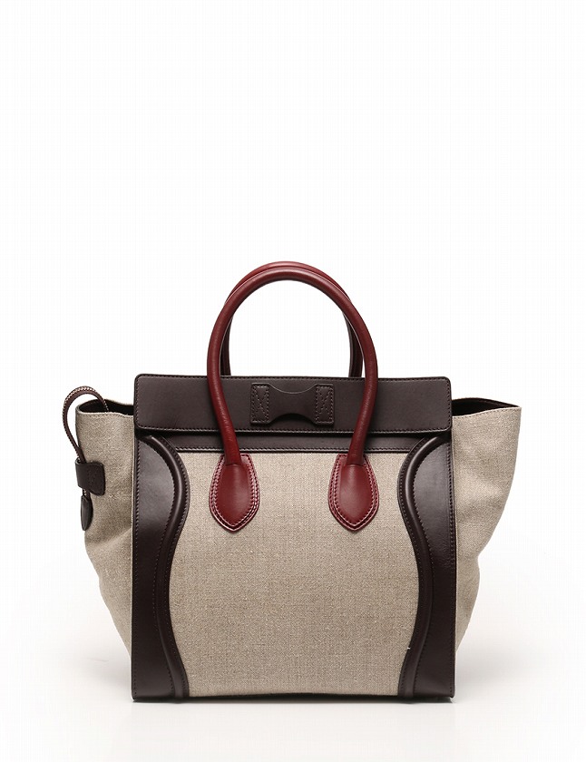 セリーヌ ベージュ キャンバス レザー ハンドバッグ 中古】セリーヌ