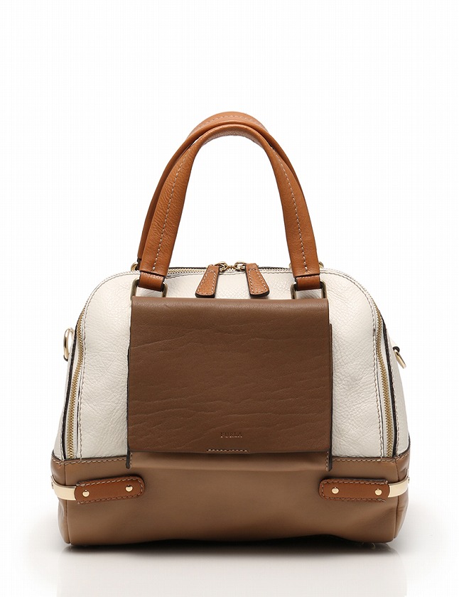 フルラ FURLA ハンドバッグ ショルダーバッグ 茶色 白 ベージュ レザー 