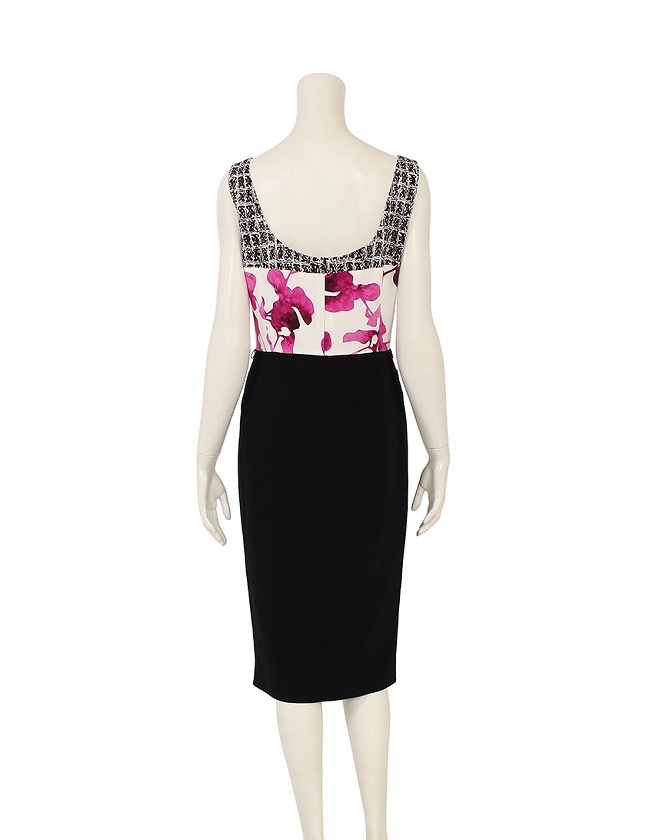 エスカーダ Escada ワンピース キャミソール 黒 白 紫 S ひざ丈 36 ウール シルク 花柄 レディース 114 ベクトルパーク