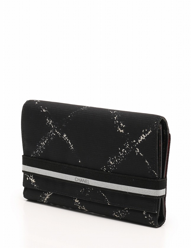 シャネル CHANEL 財布 三つ折り 旧 トラベルライン 黒 グレー 小物 