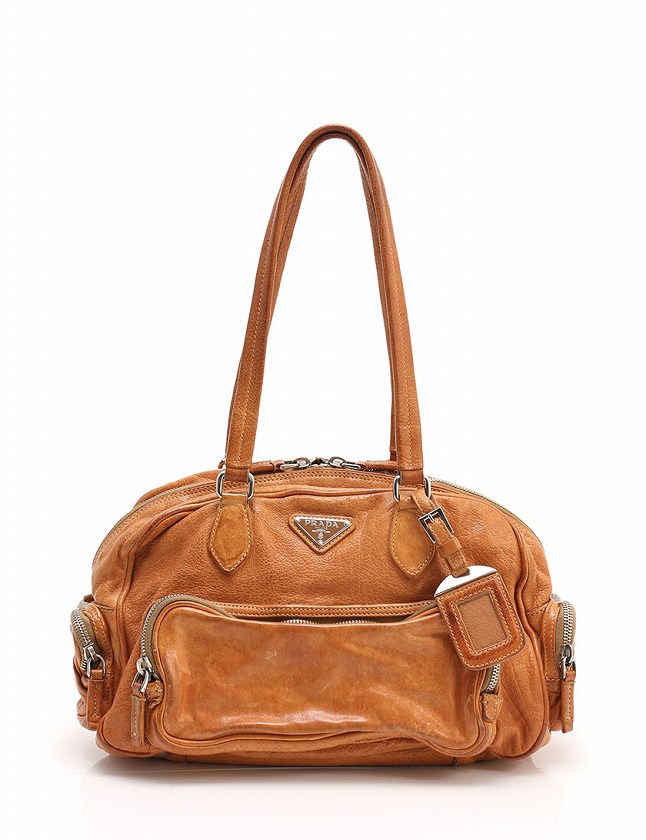 プラダ PRADA ショルダーバッグ 茶色 キャメル レザー 保存袋  