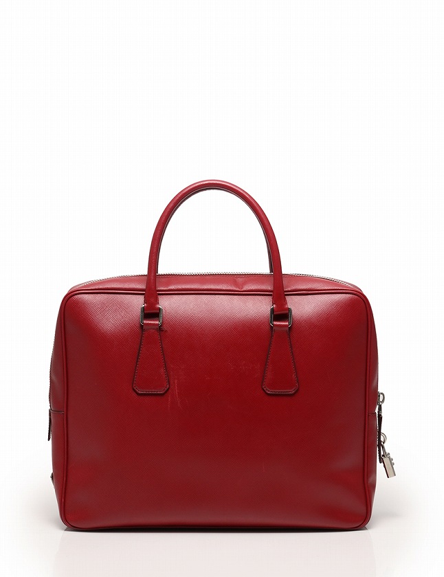 プラダ PRADA ビジネスバッグ ブリーフケース 赤 レッド シルバー 