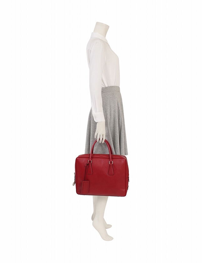 プラダ PRADA ビジネスバッグ ブリーフケース 赤 レッド シルバー 