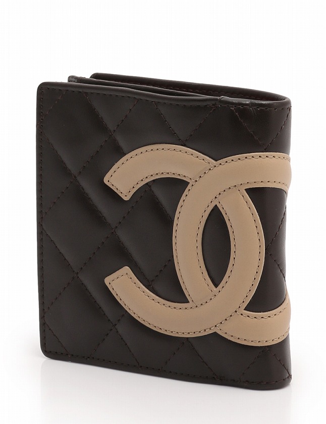 シャネル CHANEL 財布 二つ折り カンボンライン ガマ口 茶色 ベージュ 