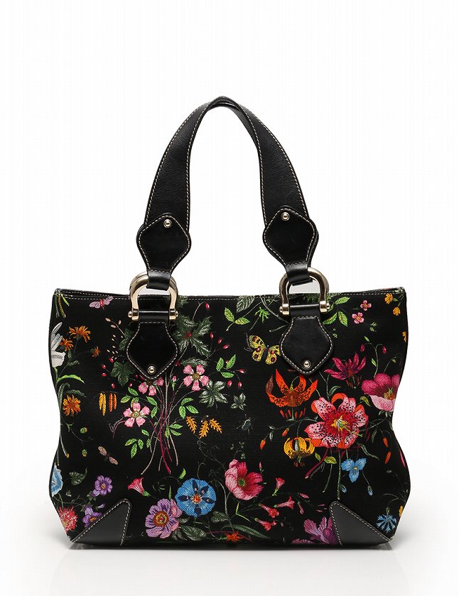 グッチ GUCCI ハンドバッグ フローラ 黒 マルチカラー キャンバス  