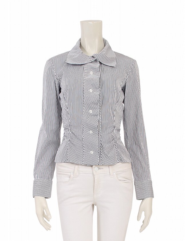 ルイヴィトン LOUIS VUITTON トップス 長袖シャツブラウス 白×ダークグレー×オレンジ レディース ストライプ/ドット柄 ルイヴィトン LOUIS VUITTON トップス 長袖シャツブラウス 白