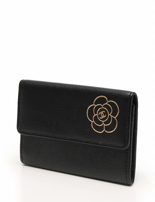 シャネル CHANEL カードケース 名刺入れ カメリア 黒 ブラック 