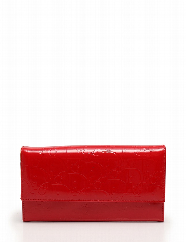 Christian Dior エナメルレザー 長財布 レッド