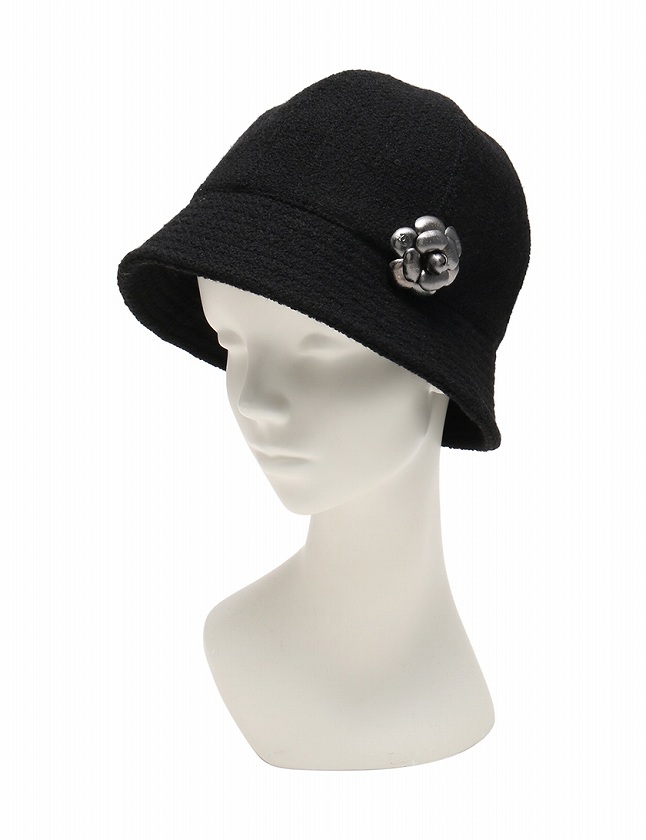 シャネル CHANEL ハット 帽子 カメリア 黒 ブラック 57 小物 ウール 